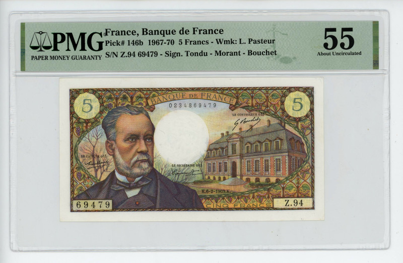 France 5 Francs 1969 PMG 55
P# 146b, N# 205245; # Z.94 69479; AUNC