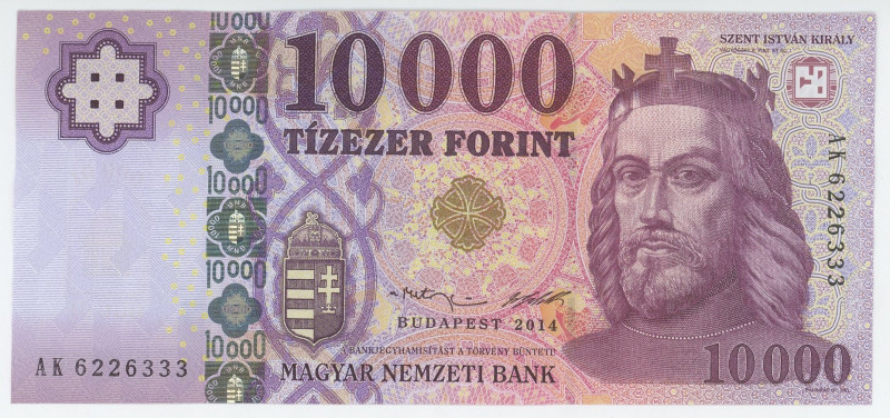 Hungary 10000 Forint 2014 Fancy Number
P# 206, N# 217077; # AK6226333; UNC