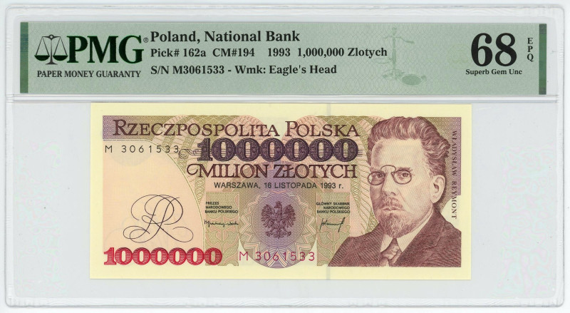 Poland 1000000 Zlotych 1993 PMG 68 EPQ
P# 162a, N# 235798; # M3061533; UNC