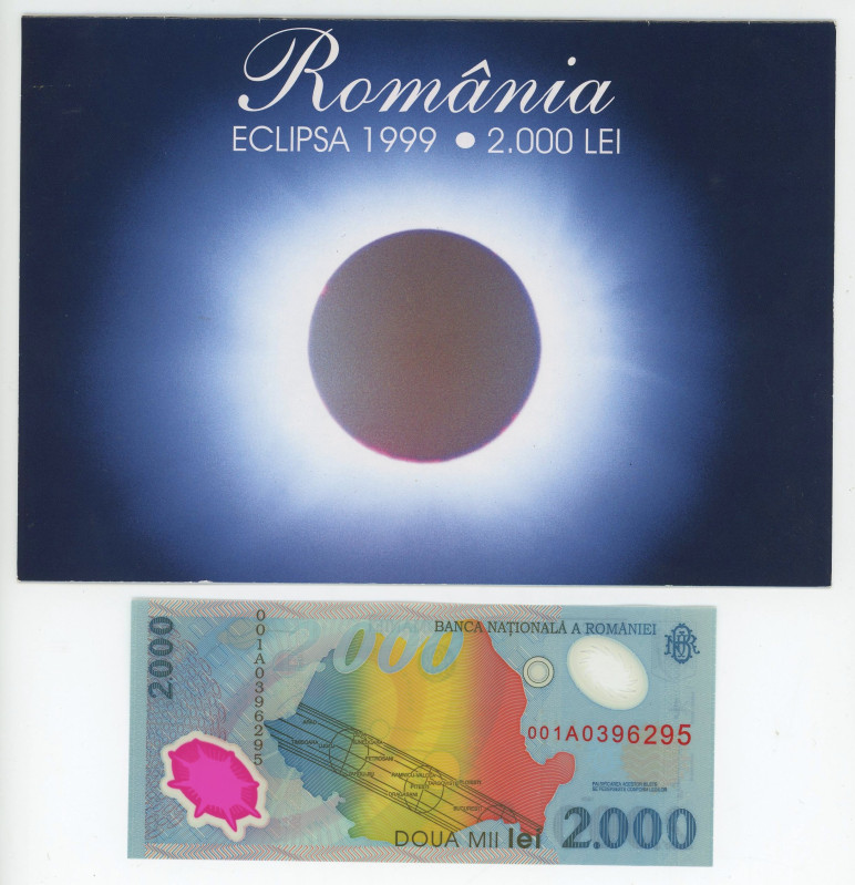 Romania 2000 Lei 1999 With Original Folder
P# 111a, N# 201590; # 001A0396295; C...