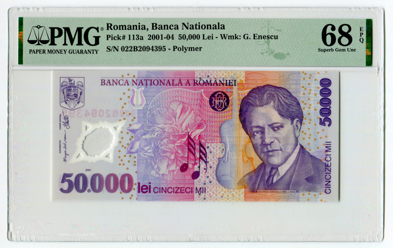 Romania 50000 Lei 2001 - 2004 (ND) PMG 68 EPQ
P# 113a, N# 202779; # 022B2094395...