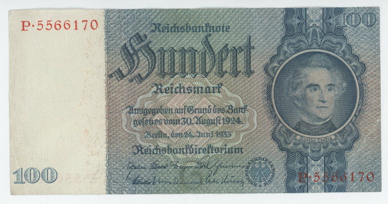 Germany - Third Reich 100 Reichsmark 1935
P# 183a, N# 204560; # P 5566170; AUNC