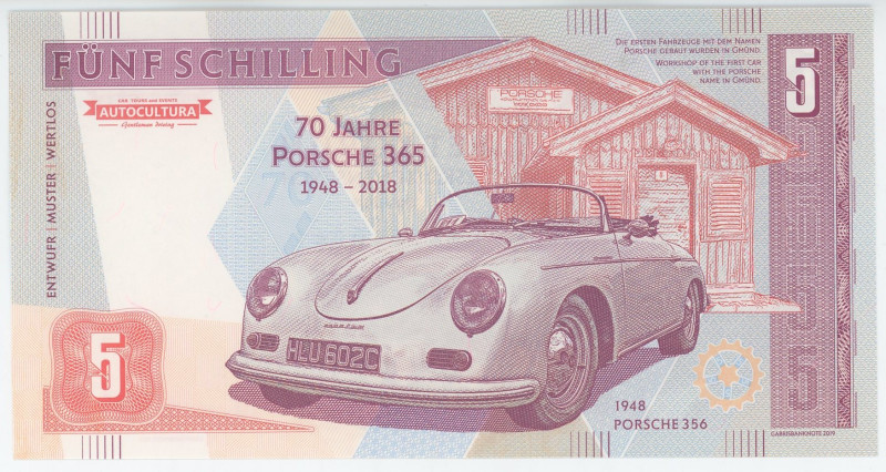 Germany - FRG 5 Schilling 2019 Specimen "Porshe 356"
# MK 000049; Fantasy Bankn...