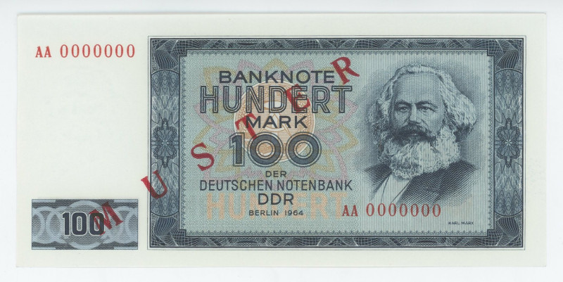 Germany - DDR 100 Mark 1964 Specimen
P# 26s, N# 209134; # AA 0000000; UNC