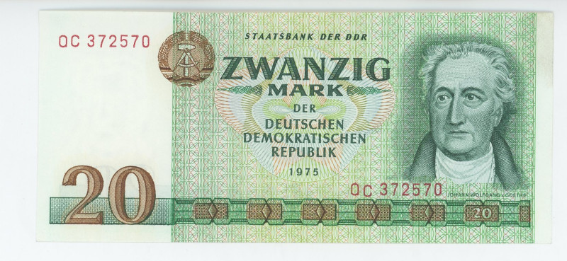 Germany - DDR 20 Mark 1975
P# 29a, N# 205900; # OC 372570; UNC