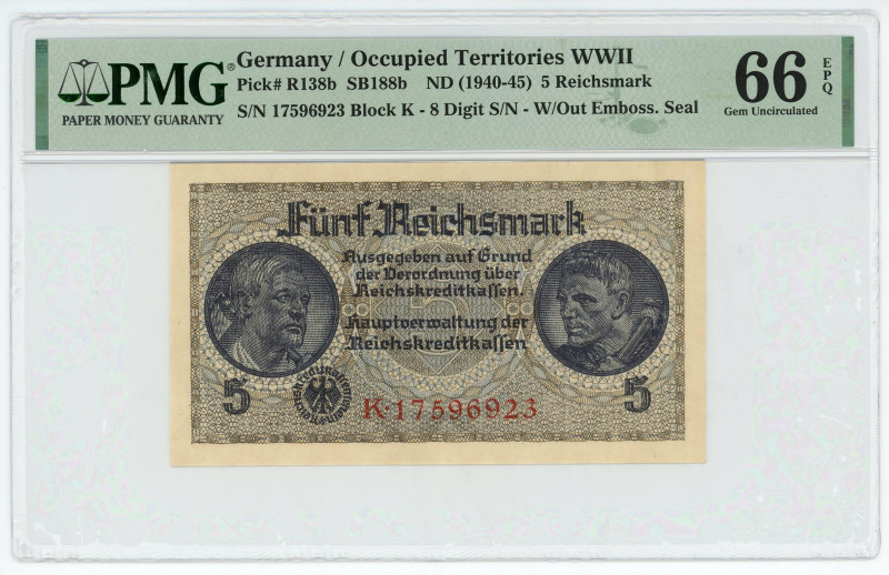 Germany - Third Reich 5 Reichsmark 1940 1945 (ND) PMG 66 EPQ
P# R138b, N# 20366...