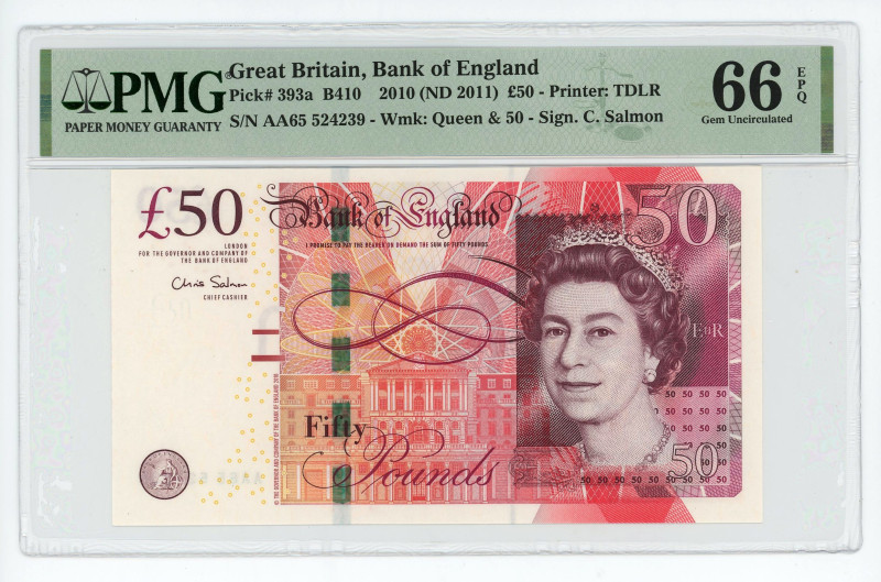 Great Britain Bank of England 20 Pounds 2010 (2011) PMG 66 EPQ
P# 393a, N# 2038...