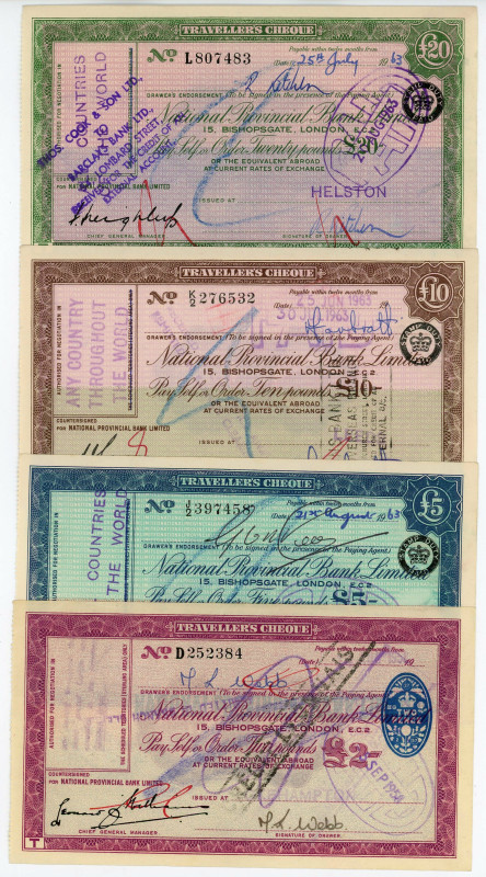 Great Britain 2 - 5 - 10 - 20 Pounds 1963 Traveller's Checks
National Provincia...