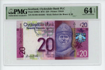 Scotland Clydesdale Bank 20 Pounds 2015 PMG 64 EPQ
P# 229Kd, N# 208400; # W/MN 034396; UNC