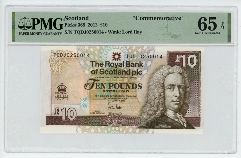 Scotland Bank of Scotland 10 Pounds 2012 PMG 65 EPQ
P# 368, N# 203231; # TQDJ02...