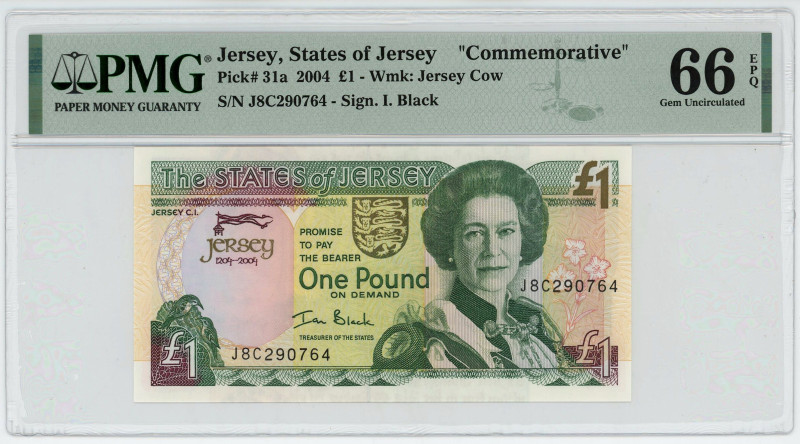 Jersey 1 Pound 2004 PMG 66 EPQ
P# 31a, N# 217063; # JSBC290764; UNC