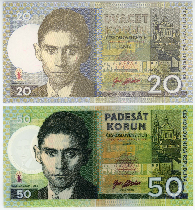 Czechoslovakia Lot of 2 Banknotes 2019 Specimen "FRANZ KAFKA"
50 Korun & 20 Kor...