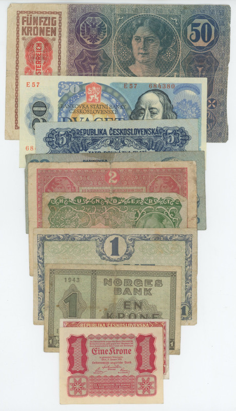 Europe Lot of 10 Banknotes 1921 - 1988
Various Countries & Denominations; VF/XF