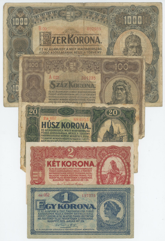 Hungary 1 - 2 - 20 - 100 - 1000 Korona 1920
VG-XF