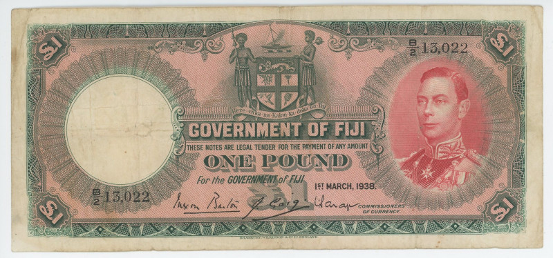 Fiji 1 Pound 1938
P# 39b, N# 247038; # B/2 13022; VF