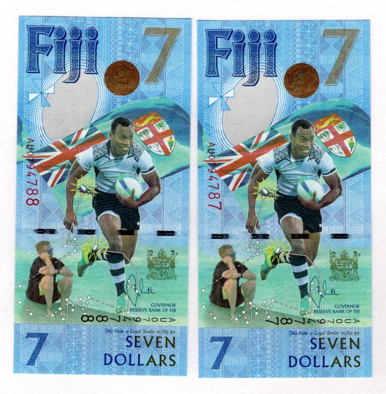 Fiji 2 x 7 Dollars 2016 (2017) With Consecutive Numbers
P# 120, N# 201543; # AU...