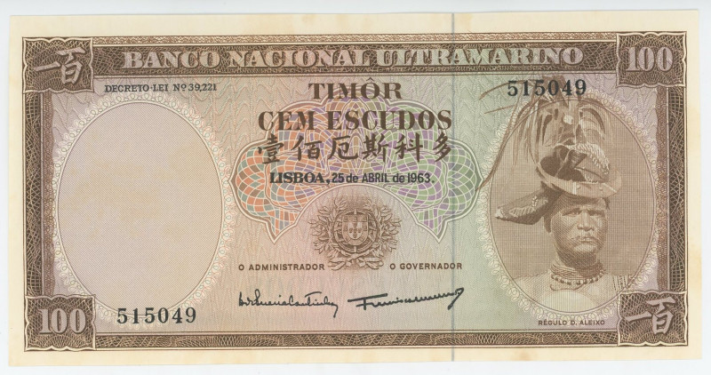 Timor 100 Escudos 1963
P# 28a, N# 212604; # 515049; AUNC