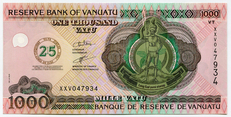 Vanuatu 1000 Vatu 2005
P# 11, N# 238605; # XXV 047934; UNC