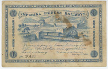 China Empire Imperial Chinese Railways 1 Dollar 1899
P# A59, N# 319747; # 30413; Shanghai Branch; F