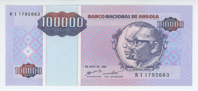 Angola 100000 Kwanzas Reajustados 1995
P# 139, N# 214643; # RI1792663; UNC