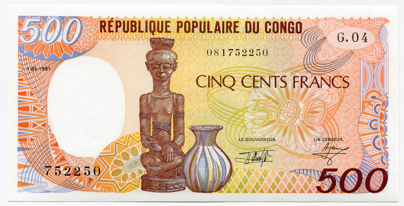 Congo 500 Francs 1991
P# 8d, N# 205283; # G04 752250; UNC