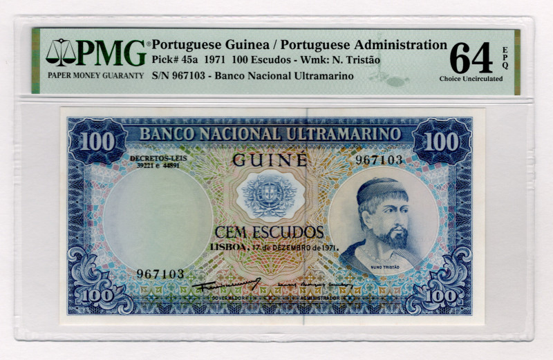 Portuguese Guinea 100 Escudos 1971 PMG 64 EPQ
P# 45a, N# 201816; # 967103; UNC