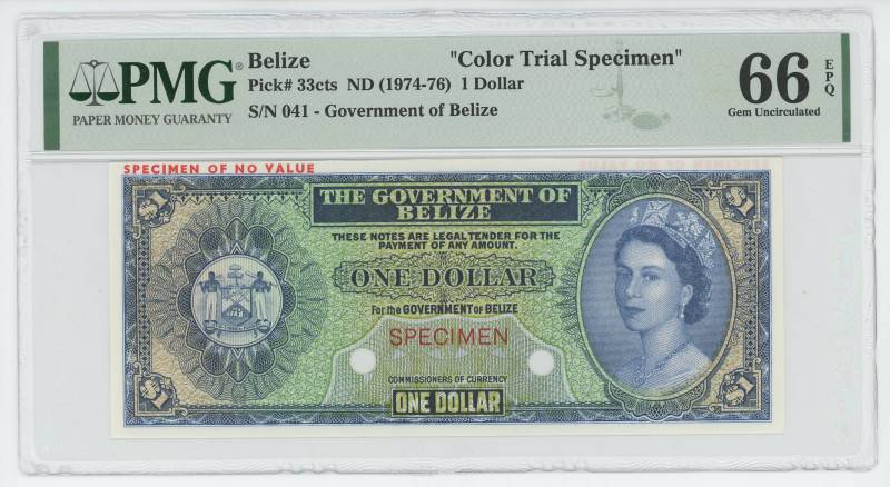 Belize 1 Dollar 1974 - 1976 (ND) Color Trial PMG 66 EPQ Gem UNC 
P# 33cts, N# 2...