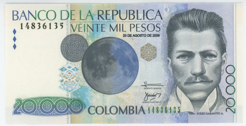 Colombia 20000 Pesos 2009
P# 454u, N# 205468; # 14836135; UNC