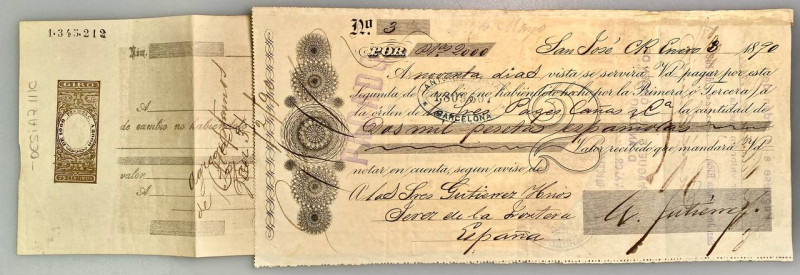 Costa Rica Bill of Exchange for 2000 Pesetas San Juan de Costa Rica 1890
# 3; I...