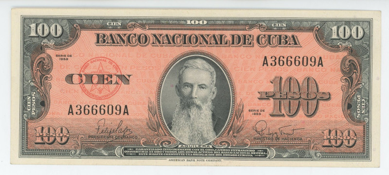 Cuba 100 Pesos 1959
P# 93a, N# 219536; # A366609A; AUNC