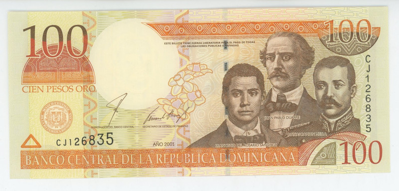 Dominican Republic 100 Pesos Oro 2001
P# 171a, N# 209986; # CJ126835; UNC