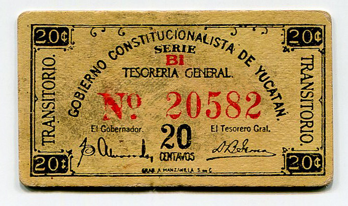 Mexico Gobierno Constitucionalista de Yucatán 20 Centavos 1916 (ND) Gobierno Con...