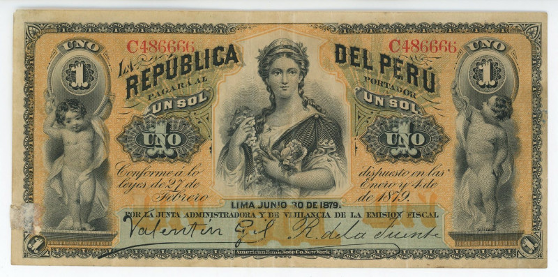 Peru 1 Sol 1879
P# 1, N# 218702; # C486666; VG