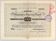 Austria Share of Allgemeine Depositen-Bank in Wien for 400 Kronen 1921
# 1003035; With coupons; VF