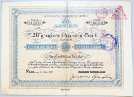 Austria Share of Allgemeine Depositen-Bank in Wien for 400 Kronen 1922
With coupons; VF