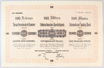 Austria Share of International Trading Bank for 4000 Kronen 1923
# 1908001 - 1908100; With coupons; XF