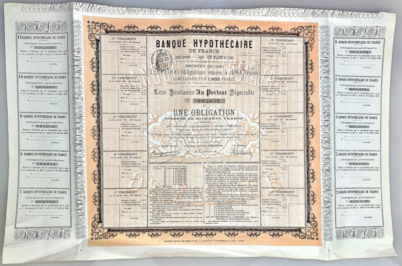 France Bond of Banque Hypothécaire De France S.A. for 500 Francs 1880
VF