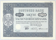 Germany - Third Reich Share of Deutsche Bank for 1000 Reichsmark 1940
# 149900; With coupons; XF