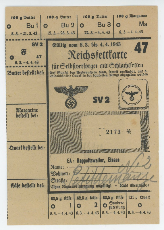 Germany - Third Reich & France Alsage Region (France) Food Coupons 1943
For But...