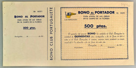 Spain Football FC Portugalete Bilbao Bono de 500 Pesetas 195x
# 231; Bono de 500 Ptas, unissued; from a football club in the town of Portugalete (Bas...
