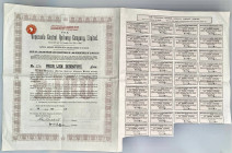 Venezuela Venezuela Central Railway Co Ltd, £100 Debentur 1927 one of 1000
# 576; only 1000 debentures issued; VF