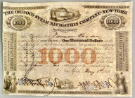 Venezuela The Orinoco Steam Navigation Company Share of $1000 1851
four vignettes, including one of a steamboat arriving to pick up bales or packages...
