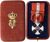 REGNO D'ITALIA. Vittorio Emanuele III (1900-1943). Croce da ufficiale dell'Ordine della Corona d'Italia. MD e smalti (34 mm). In confezione originale....