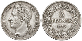 BELGIO. Leopoldo I (1831-1865). 5 Franchi 1849. AG (g 24,84). KM 3
BB+
