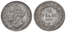 BELGIO. Leopoldo I (1831-1865). 1/4 di Franchi 1844. AG (g 1,24). KM 8.
BB+