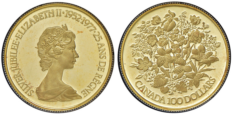 CANADA. Elisabetta II (1952-2002). 100 Dollari 1977. AU (g 16,97). KM 119. Lievi...