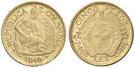 COLOMBIA. Repubblica (dal 1849). 5 Pesos 1919. AU (g 7,97). KM 202.1.
qSPL