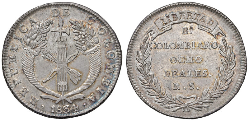 COLOMBIA. Repubblica (dal 1849). 8 Reales 1834 RS. AG (g 26,97). KM 89. Magnific...