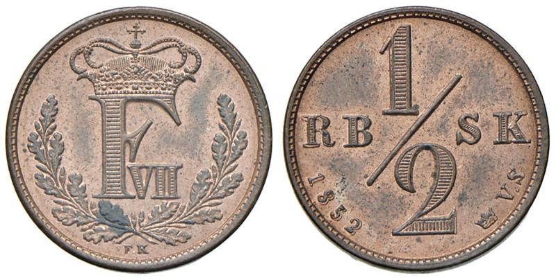 DANIMARCA. Frederik VII (1848-1863). 1/2 Rigsbankskilling 1852. CU (g 3,79). KM ...