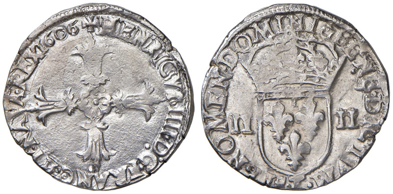 FRANCIA. Enrico IV (1589-1610). 1/4 di Ecu 1606 T (Nantes). AG (g 9,70). D.1222....
